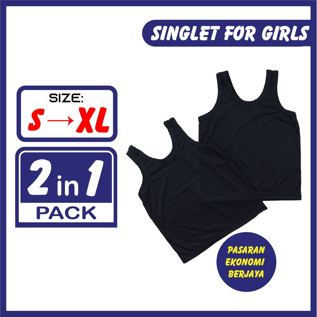 SINGLET PEREMPUAN 01 HITAM 2 IN 1/ BLACK GIRLS SINGLET/ SINGLET HITAM KANAK KANAK/ KIDS STUDENT BLAC