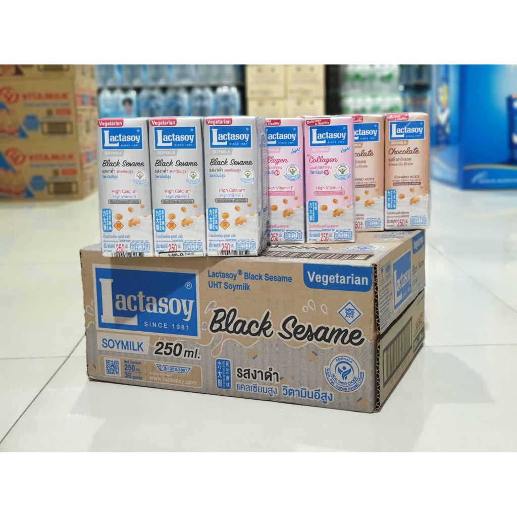 [พร้อมส่ง] (คอลลาเจน) ยกลัง แลคตาซอย Lactasoy SoyMilk 250 มล.น้ำนมถั่วเหลือง ยูเอชที 36 กล่อง/ลัง มี 3 รสชาติให้เลือก ขายดี
