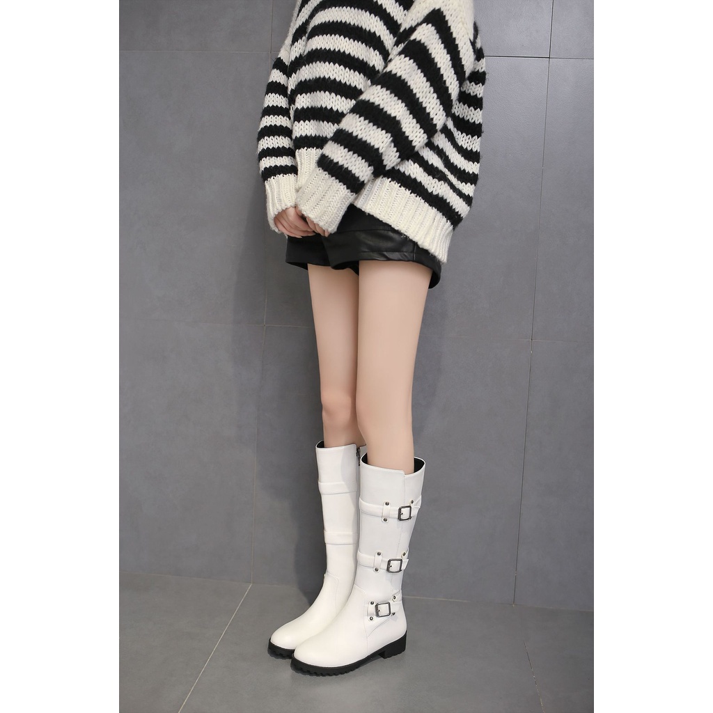 รองเท้าไซส์ใหญ่ (40-50) Bigsize รองเท้าบูทยาว สไตล์เกาหลี ส้นสูง 1.5 นิ้ว มีซิปข้าง สวมใส่ง่าย (3214)