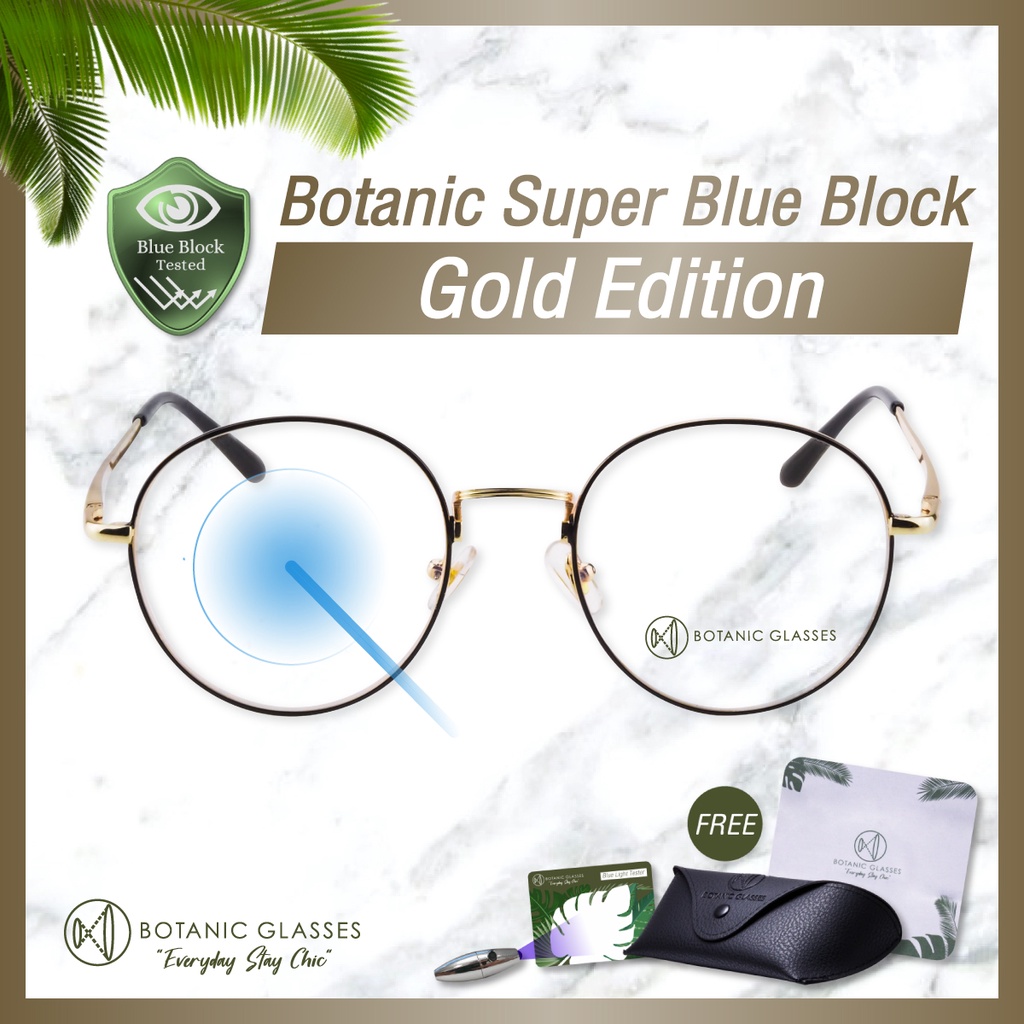 แว่นกรองแสง สีฟ้า Gold Edition กรองแสงสีฟ้า 90-95% กันUV99% แว่นตา กรองแสง แบรนด์ Botanic  Glasses แว่น