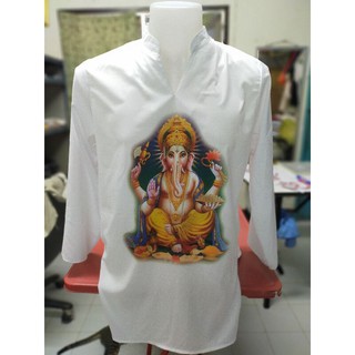 เสื้อแขกขาว ช/ญ ทรงตรง สกรีนลายพระพิฆเนศ(C040)