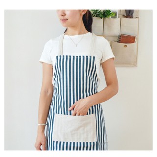 ผ้ากันเปื้อนลายทางใหญ่สีเทาอมเขียวไม่รวมปลอกแขน(Apron,Gray Stripe,exclude armband)