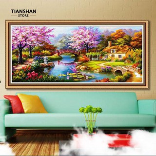 TianShan DIY 5D กระเบื้องโมเสคเพชร LAndscapes Garden Lodge ภาพจิตรกรรมชุดปักครอสติส