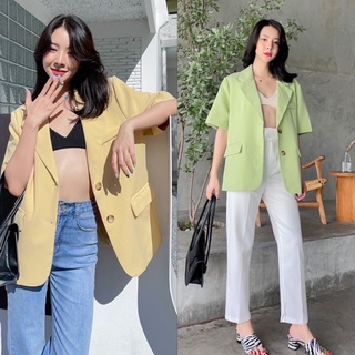 Blazer Oversized แขนสั้น รุ่นใหม่ 💋ดีเทลกระดุมไม้2เม็ด กระเป๋าจริง2ข้างงานผ้าเกาหลีอย่างดีมีซับในเกรดพี่เมี่ยมเหมือนเดิม