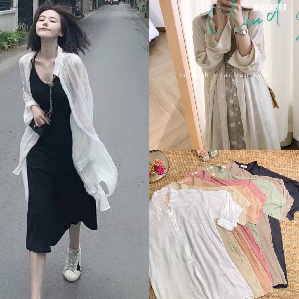 Siwa shop เชิ๊ตคลุมตัวยาวผ้าบางเบาใส่สบาย #713-1 (INT2J)