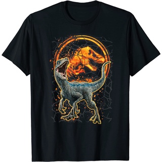 เสื้อยืด พิมพ์ลายกราฟิก Jurassic World Two Blue Raptor Magma Icon สําหรับผู้ชาย