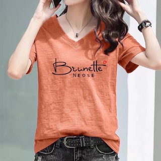 เสื้อยืดแฟชั่นคอวี ผ้าคอตตอน ตรงปก พร้อมส่ง