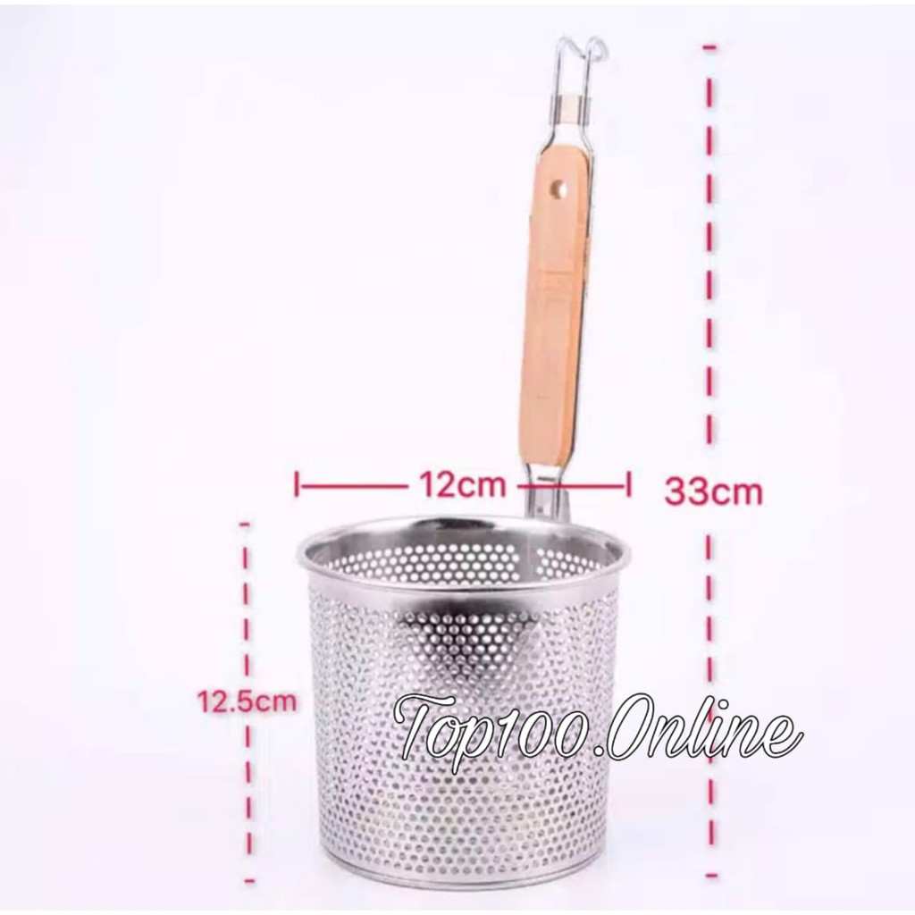 Top100 - Good Noodle Filter หนา Bakmi Chicken Noodle Filter ด้ามไม้ Noodle Drain Noodle Ladle