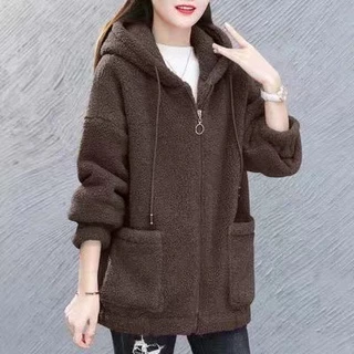 เสื้อกันหนาวผู้หญิงมีฮู้ด สีพื้น มีกระเป๋าด้านหน้า ผ้าสำลี ทรงใหญ่ หลวมใส่สบาย สไตล์เกาหลี มี 6 สีให้เลือก