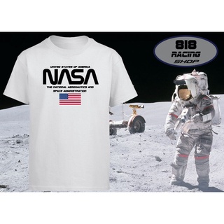 เสื้อยืดผ้าฝ้ายพิมพ์ลายขายดี สตรีทแฟชั่น เสื้อยืดลำลอง [สีขาว] [NASA]คอกลม