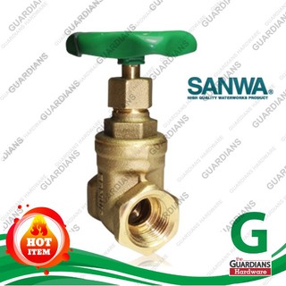 วาล์วประตูน้ำทองเหลือง SANWA (ของแท้100%) ขนาด 1 นิ้ว (Brass Gate Valve 1inch