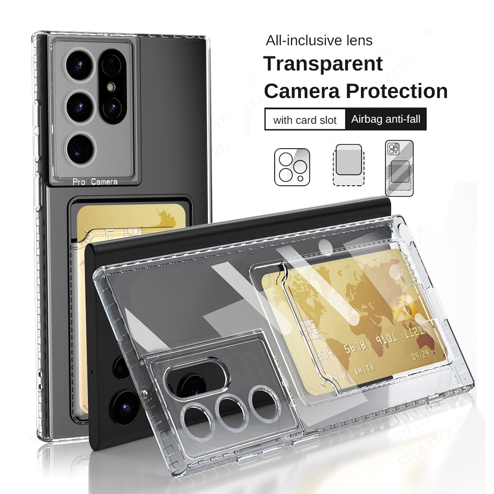 Transparent Card Slot Holder Wallet TPU Soft Cover For Samsung Galaxy A04S S22 S 22 21 Ultra Plus S2
