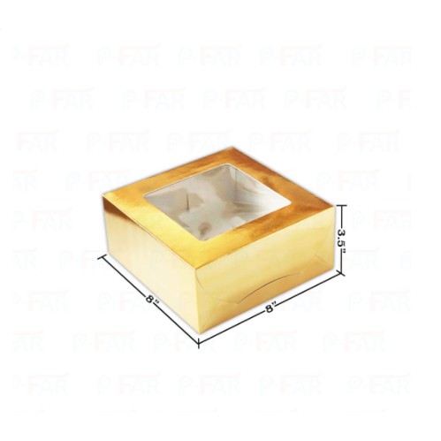 กล่องเค้ก 1 ปอนด์ 8 x 8 x 3.5 นิ้ว สีบรอนซ์ทอง
