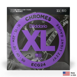 DAddario® ECG24 สายกีตาร์ไฟฟ้า เบอร์ 11 วัสดุโลหะโครม XL Chrome Flat Wound (Jazz Light, 11-50) ** Made in USA **