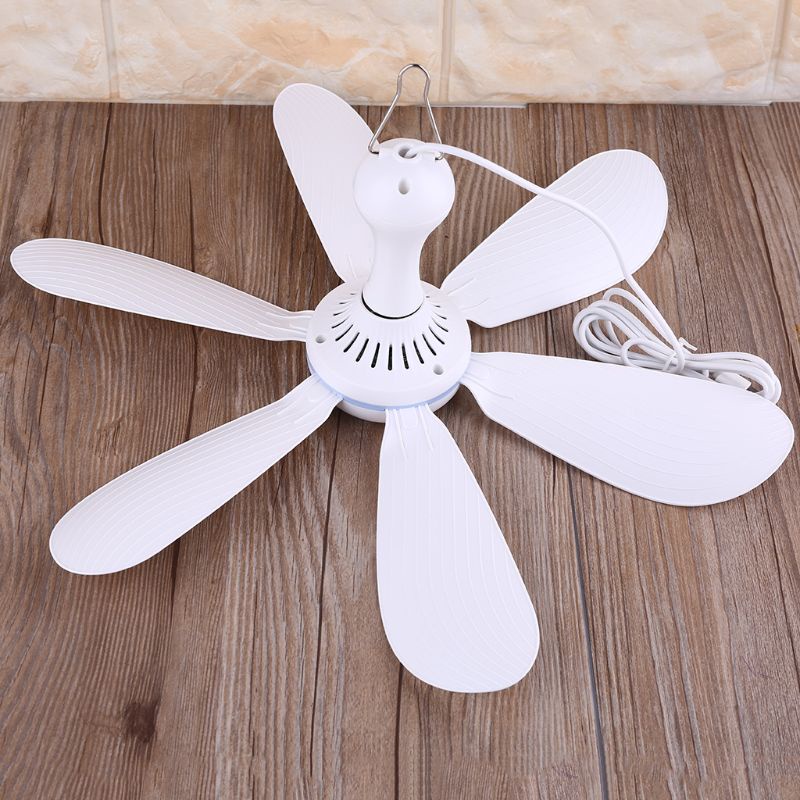 HSV 6 Leaves 5V USB Ceiling Fan Air Cooler USB Powered Hanging 16.5 inch Tent Hanger Fans for Camping Outdoor Dormitory Home Bed