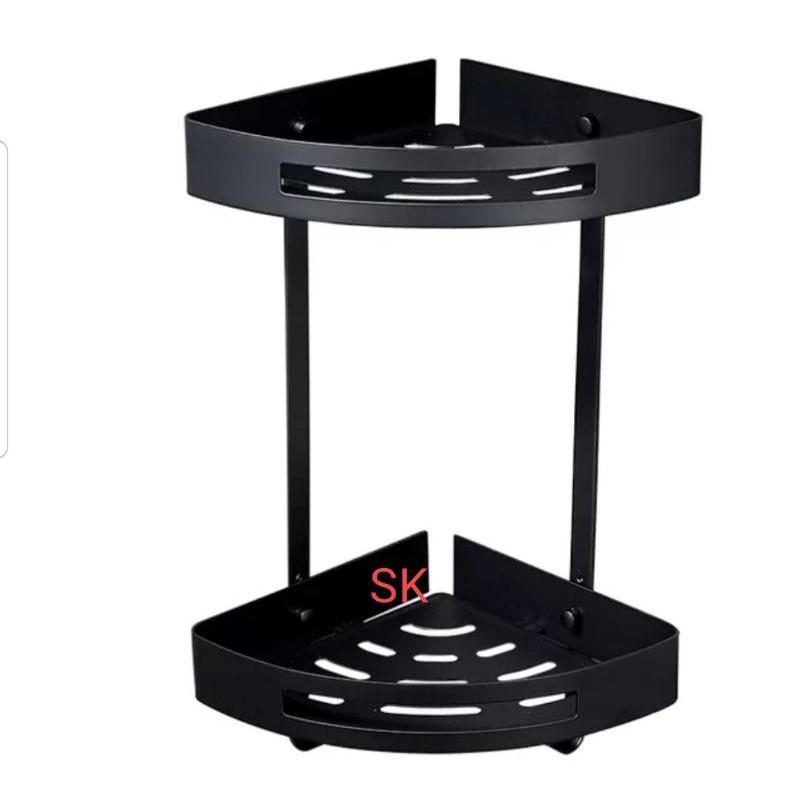 BLACK STAINLESS STEEL CORNER SHELF 2-TIER BATHROOM SOAP SHELF สีดําสแตนเลสห้องน้ําสีดํา