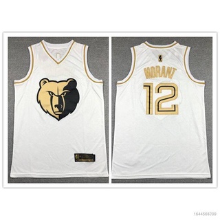 เสื้อกีฬาแขนกุด ลายทีม NBA Memphis Grizzlies No.12 MORANT คุณภาพสูง สีดํา สไตล์เรโทร สําหรับผู้ชาย และผู้หญิง