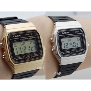 Casio นาฬิกาข้อมือผู้หญิง&amp;ผู้ชาย &amp; นักเรียน F-91WM นาฬิกาข้อมือCASIO  (สินค้าของแท้ รับประกันศูนย์เซ็นทรัลCMG 1 ปี)