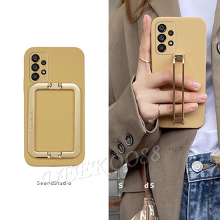 เคสโทรศัพท์มือถือ ซิลิโคนนิ่ม TPU พร้อมที่ตั้งวาง สีดํา เรียบง่าย สําหรับ Samsung Galaxy A53 A33 A72 A52S A52 A32 A22 5G 4G A53 A53