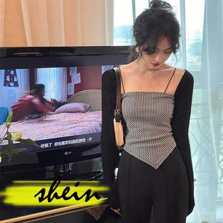 shein 56018 เสื้อกล้ามผู้หญิง เสื้อกล้ามลายสก๊อต แถวเดียว เสื้อกล้ามเกาหลี