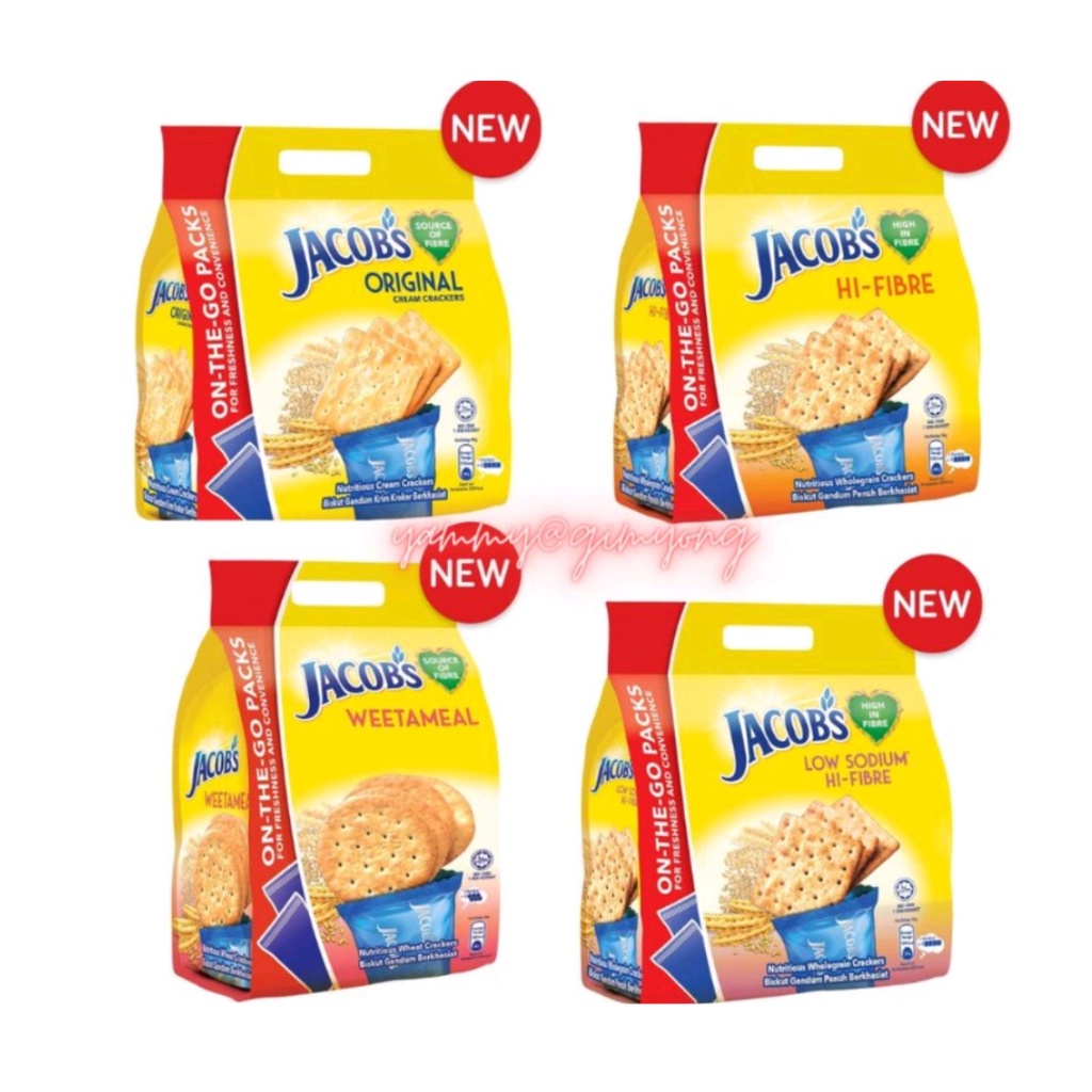 Jacob's cream cracker ขนมปัง จาคอบส์ Original, Weetameal, Hi-Fibre ครีมแคร็กเกอร์ แบบซอง