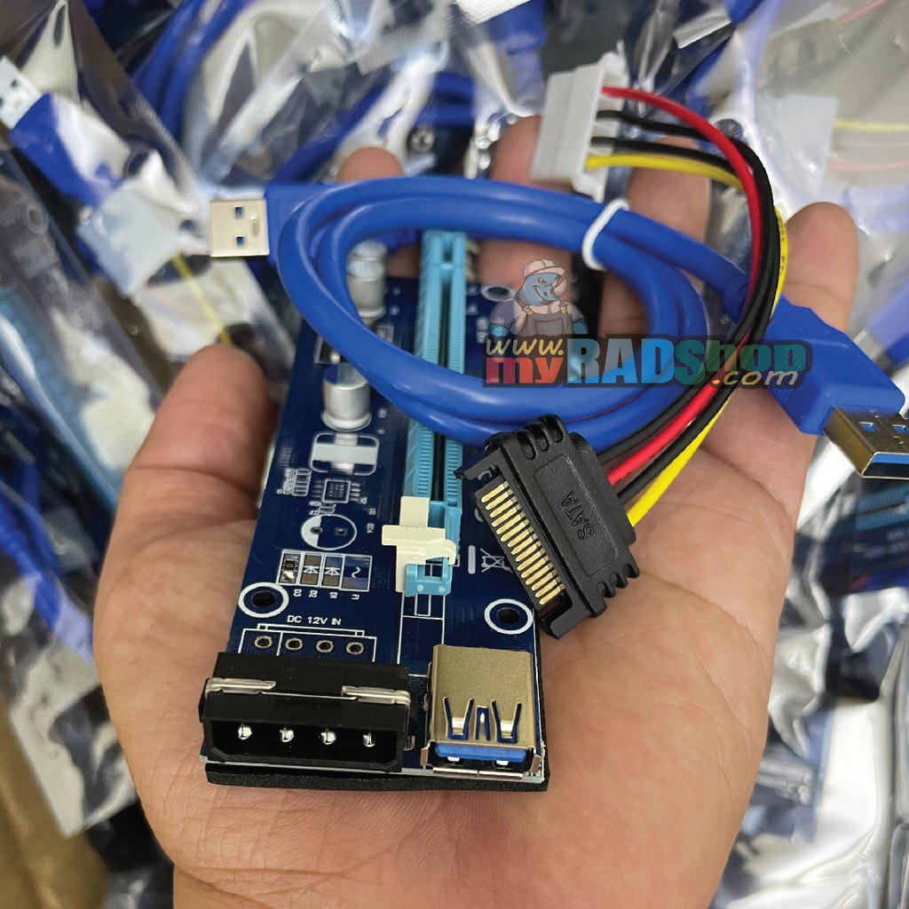 [รุ่นคลาสสิค] Riser Card ไรเซอร์การ์ดจอ VER 006 PCIE 1X to 16X SATA 15PIN/4Pin PCIE PCI สินค้าใหม่(20) ส่งจากประเทศไทย