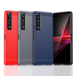 เคสโทรศัพท์ซิลิโคน tpu แบบนิ่ม คาร์บอนไฟเบอร์ ลายทาง กันกระแทก สําหรับ SONY Xperia 1 IV