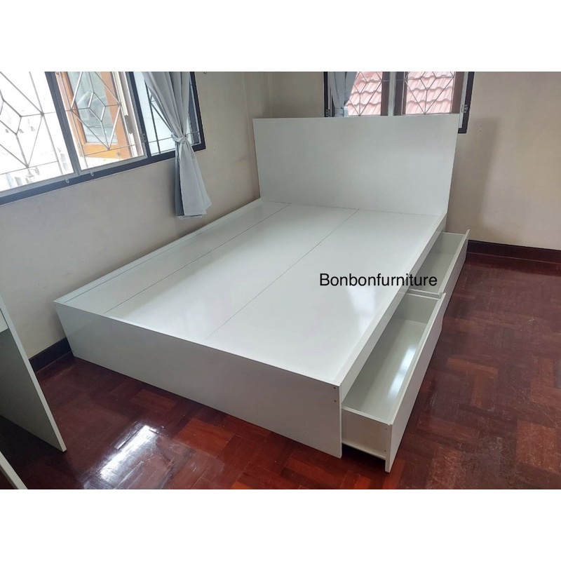 เตียงนอนมีลิ้นชัก มินิมอล เตียงนอนเรียบๆ เตียงสีขาว ส่งพร้อมประกอบให้เลย (ส่งเฉพาะ กทม และ ปริมณฑล) - รูปที่ 2