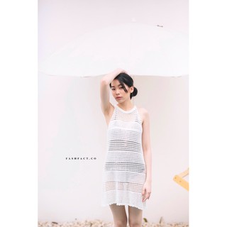 Fashfact.co เดรสสั้นไหมพรมไปทะเล เดรสสั้นตาข่ายไหมพรมไปทะเล สีครีม สีขาว #fft002 Blanca KNIT DRESS