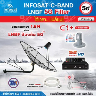 THAISAT C-BAND ชุดจานดาวเทียม 1.5M (ขางอยึดผนัง 150CM.) + กล่อง PSI S2 HD + หัว LNB 5G infosat รุ่น C1+ แถมสายRG6ตามชุด