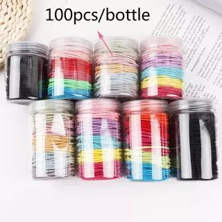 เจ309 100ชิ้น/ขวดสไตล์เกาหลีที่เรียบง่ายเชือกผมลูกอมสีผมวงกลมยางรัด