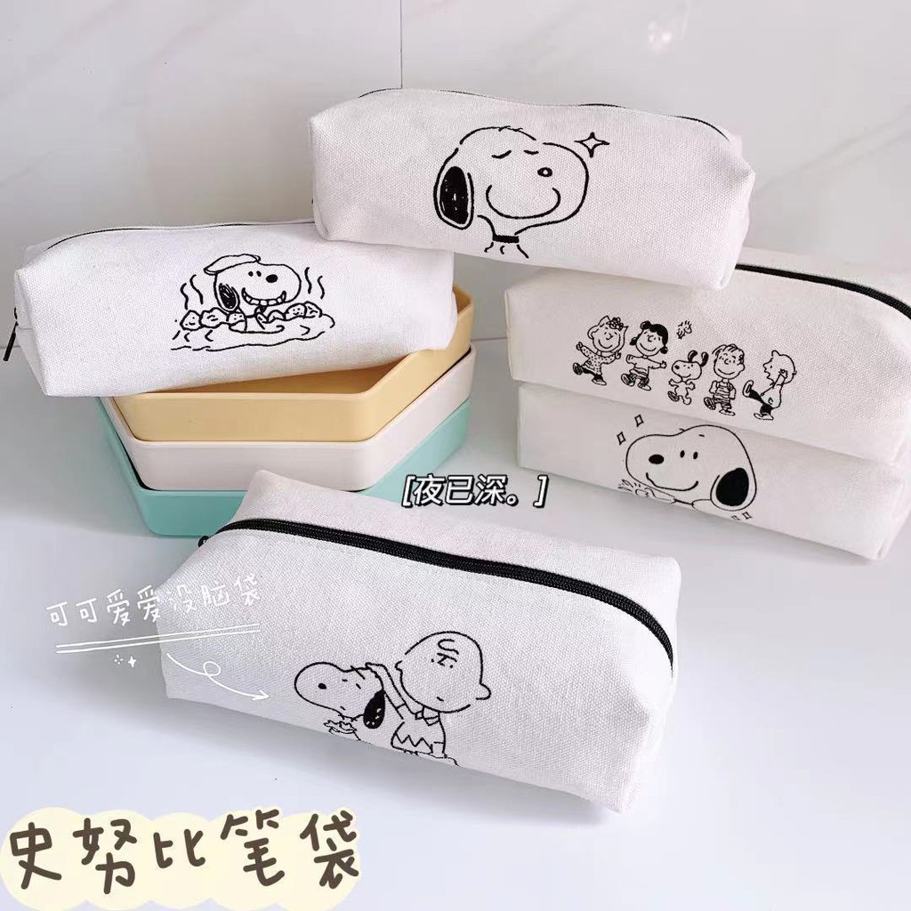 กระเป๋าดินสอผ้า Canvas ใบใหญ่พิมพ์ลาย Snoopy สไตล์ญี่ปุ่น