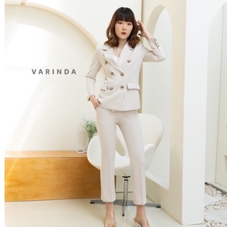 Setสูทสีครีม ผ้าดี เก็บทรงใส่แล้วดูผอมมาก มีSML XL ป้ายVARINDA