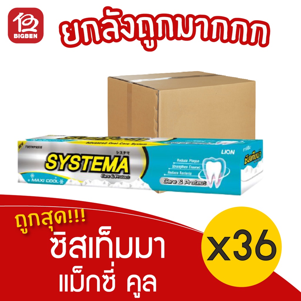 [ยกลัง 36 หลอด] ยาสีฟัน Systema ซิสเท็มมา Care & Protect Maxi Cool แม็กซี่ คูล 160 กรัม