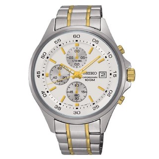 SEIKO Neo Sport นาฬิกาข้อมือผู้ชาย Chronograph สีเงิน/สีทอง สายสแตนเลส 2กษัตริย์ รุ่น SKS479P1