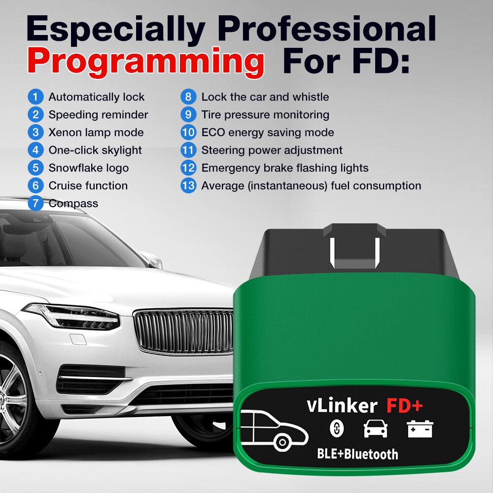 Vgate vLinker FD + ELM327 BT 4.0 สําหรับ Ford wifi OBD2 รถวินิจฉัย OBD 2 เครื่องสแกนเนอร์ J2534 ELM 