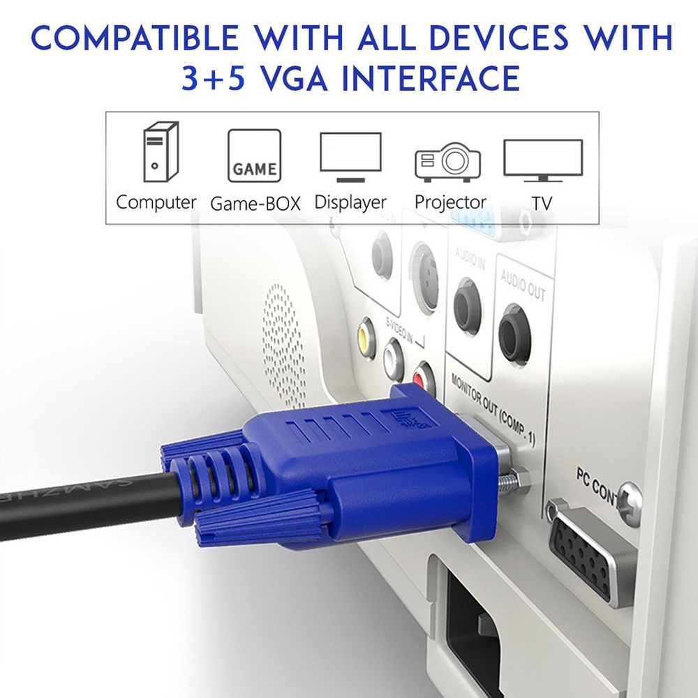 Fast Ship1.5M/3M/5M Vga To Vga Cable HD 15Pin Male To Male Cable Vga Adapter For Computer/Projector/Monitor/Pc/Tv ราคา ถูกที่สุด ดีลบีเคเค แกลเลอรีภาพที่ 4