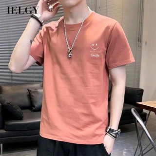 IELGY เสื้อยืดคอกลม แขนสั้น พิมพ์ลายหน้ายิ้ม เข้ากับทุกการแต่งกาย สําหรับผู้ชาย