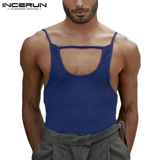 INCERUN Men Sexy Sleeveless Skinny Backless Halter Knitted Tank Tops