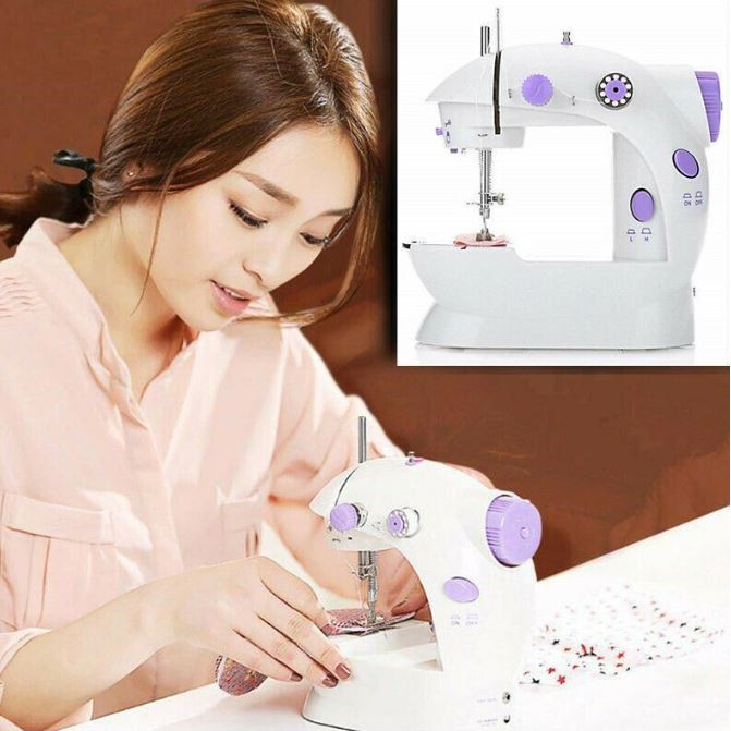 จักรเย็บผ้า Mini Sewing Machine  จักรเย็บผ้าไฟฟ้า จักรเย็บผ้าขนาดเล็ก ขนาดพกพา สีม่วง สีชมพู