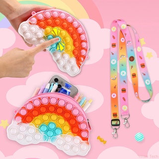 Pop It Fidget Toy Rainbow Cloud Pop กระเป๋าสะพายไหล่ Pop It กระเป๋าของเล่นเด็ก กระเป๋าสตางค์ซิลิโคน ฟองสบู่ กระเป๋า