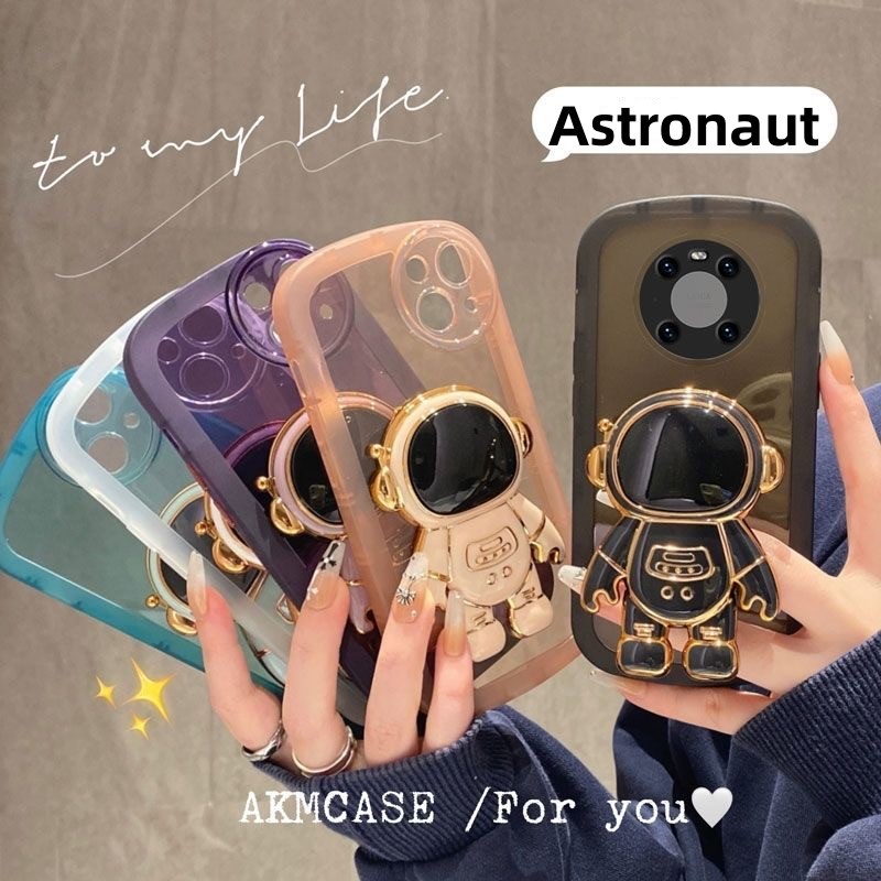 เคส Casing OPPO A16 A92020 A52020 A9 F11 A31 2020 A8 A92 A72 A52 A73 A79 F5 A5 A5S A12E ​Cute ins Astronaut Stand Airbag Protection Round Edge Lens Shockproof Tpu Clear Soft Phone Case Cover oppo case