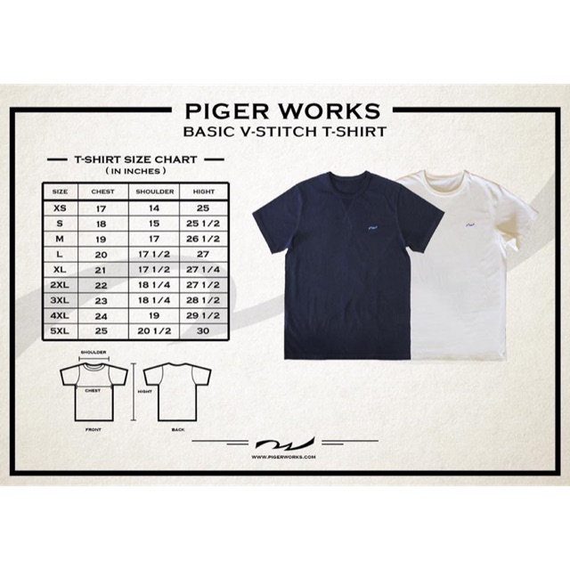 เสื้อยืด PIGER WORKS basic V-stitch มือ 1 size S