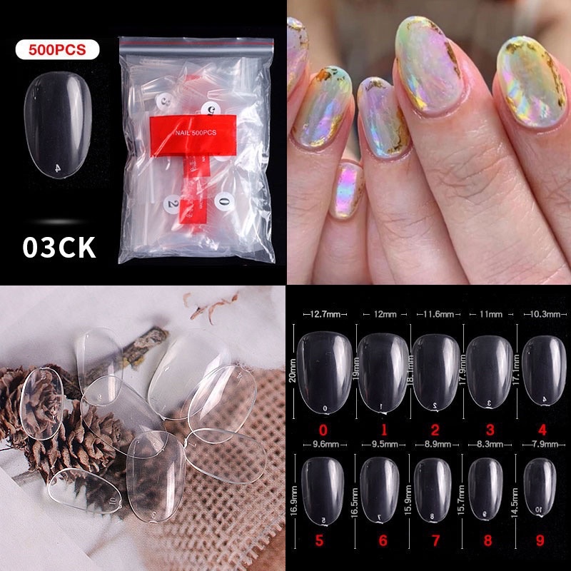 เล็บปลอมเกาหลี อัลม่อนสั้นหนา เบอร์0-9สีใส/สีขุ่น(500)
