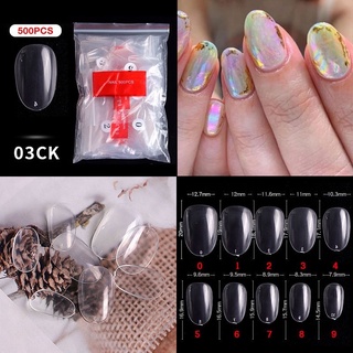 เล็บปลอมเกาหลี อัลม่อนสั้นหนา เบอร์0-9สีใส/สีขุ่น(500)