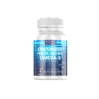 NBL Odourless Fish Oil 1000 mg Omega-3 เอ็นบีแอล น้ำมันปลาชนิดไม่มีกลิ่น 1000 มก. โอเมก้า-3 (30 แคปซูล) 43.5 กรัม