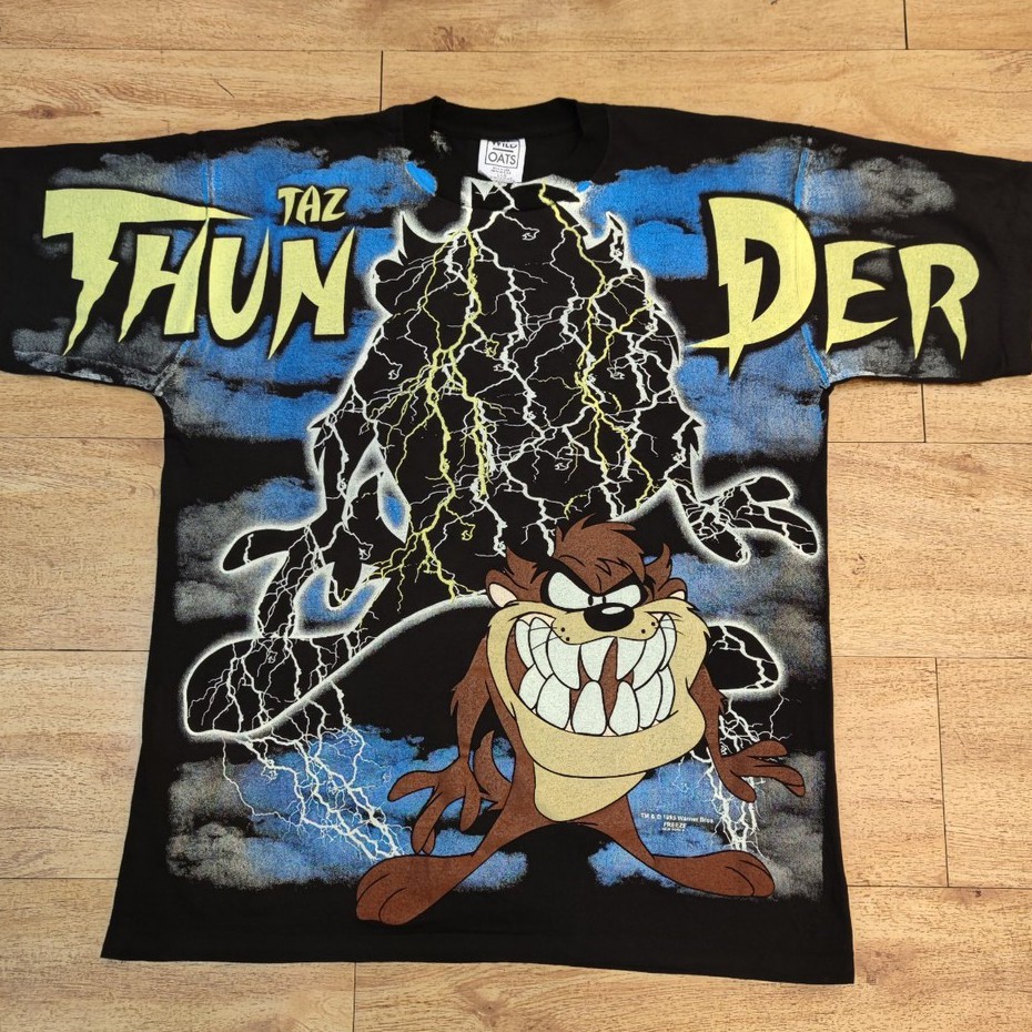 TAZMANIAN DEVIL THE THUNDER @1995  All Over Print OVP เสื้อลายการ์ตูน เสื้อทาซมาเนี่ยน ผ้าร้อยฟอกนุ่