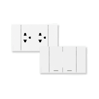 Schneider ชุดเต้ารับคู่ 3 ขา พร้อมหน้ากาก + ชุดสวิตช์ทางเดียว 2 ช่อง ขนาดกลาง พร้อมฝาครอบ สีขาว รุ่น Avataron A