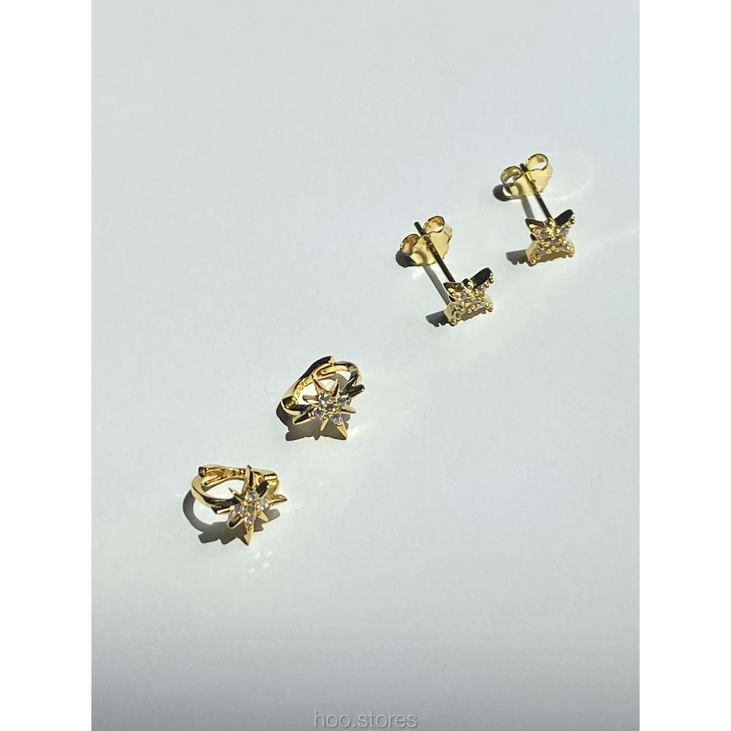 (Silver 925) hoo.stores Twinkle Star Stud/ Hoop ต่างหูแป้นเงินแท้ s925 ต่างหูประดับเพชร cz ต่างหูดาว