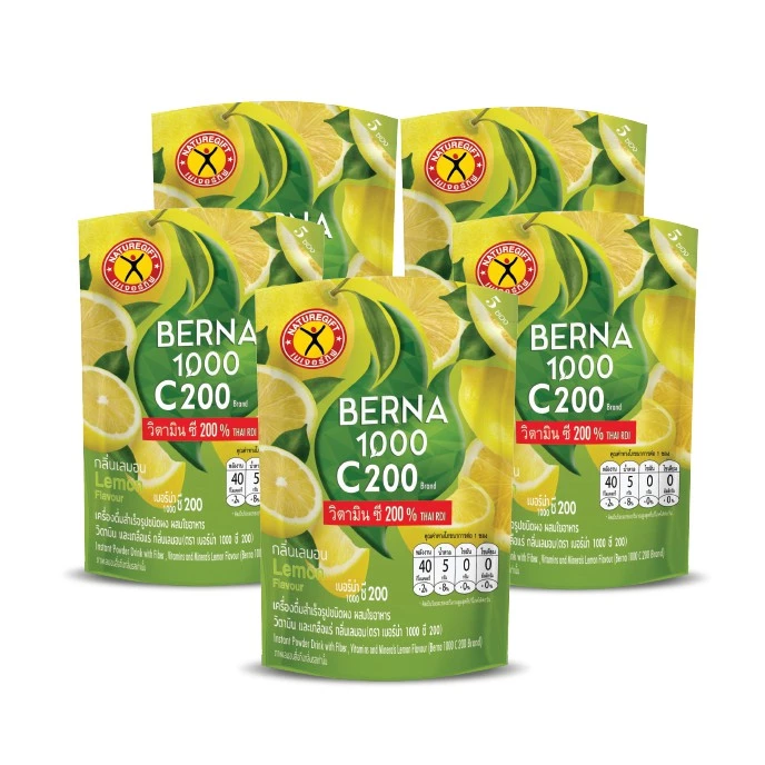 Naturegift Berna 1000 C200 (Lemon Flavor) เนเจอร์กิฟ เบอร์น่า 1000 C200 (กลิ่นเลมอน) 1 ชุด มี 5 ถุง (ถุงละ 5 ซอง)